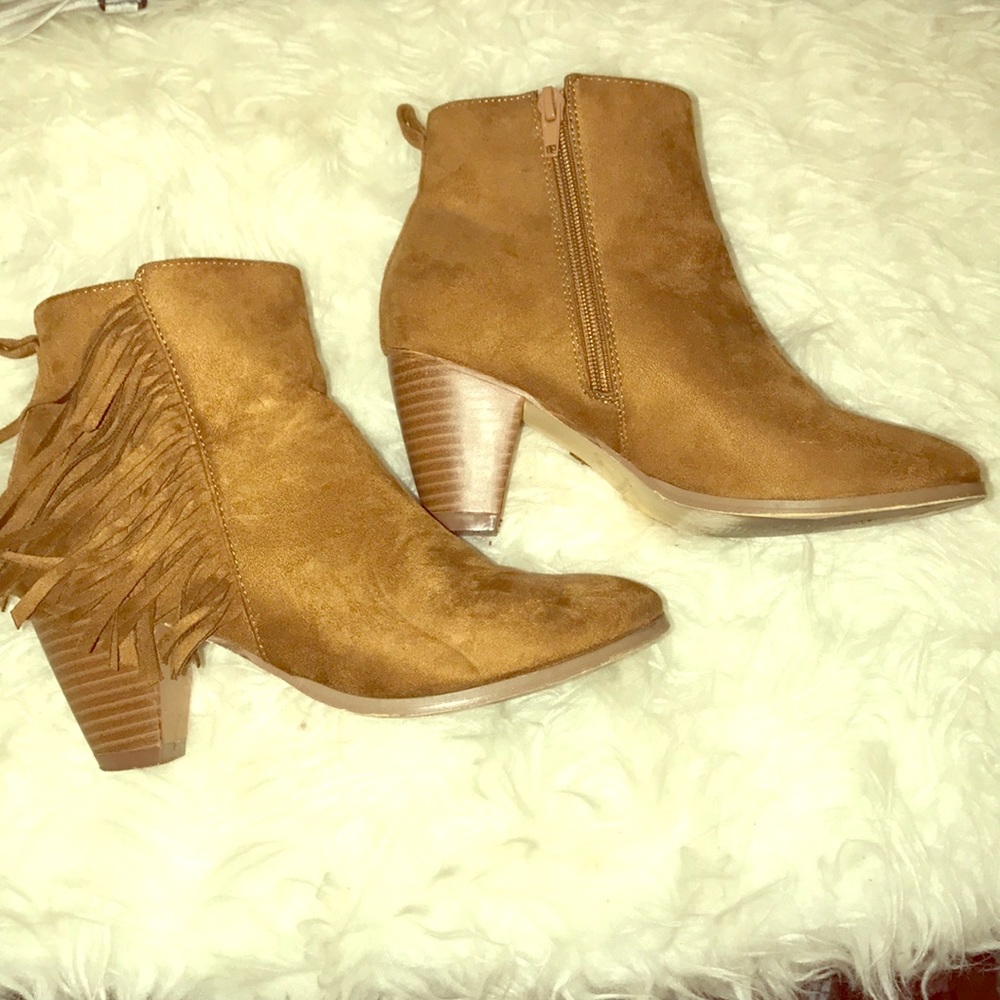 Brown wedge heel booties